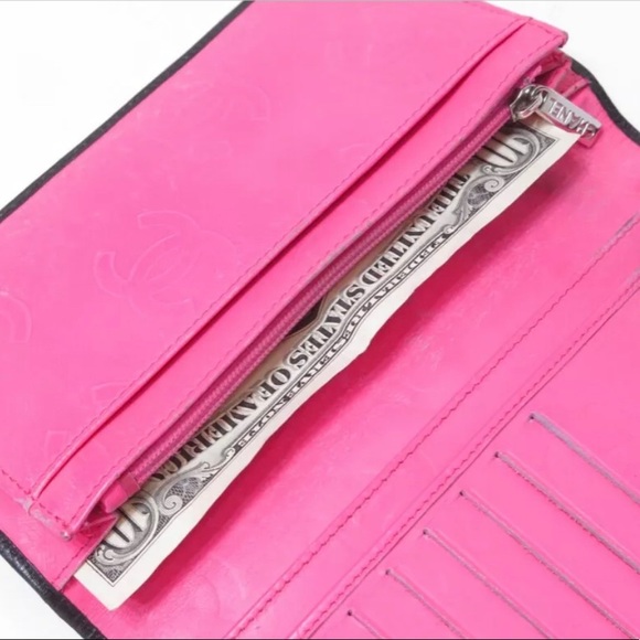 Authentic CHANEL lamb skin cambon line CC logo long wallet crossbody black - Picture 14 of 17